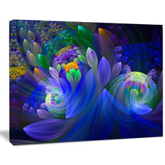 Design Art Blue Fractal Flower Bouquet - Floral Framed Art