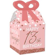 13th pink rose gold birthday square favor gift boxes party bow boxes 12 ct