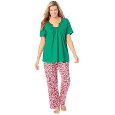 T-shirts & Tank Tops Woman Within Plus Embroidered Short-Sleeve Sleep Top in Tropical Emerald Size 4X
