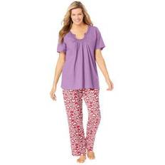 Tops Woman Within Plus Embroidered Short-Sleeve Sleep Top in Amethyst Purple Size 3X