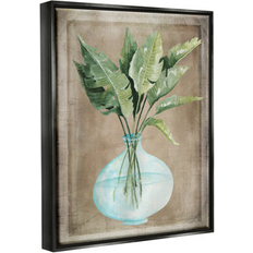 Wall Decorations Stupell Industries Green Plant Leaves Glass Vase Rustic Border Painting Jet Framed Art