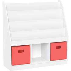 Home Kids Bookrack with Three Cubbies, White with 2 Coral