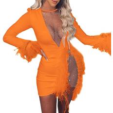 Nhicdns Women Sexy Club Dress - Orange