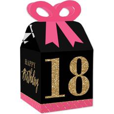 Big Dot of Happiness Chic 18th birthday pink black gold square favor gift boxes bow boxes 12 ct