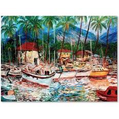 Trademark Fine Art Lahaina Boats Painting Print on Framed Art