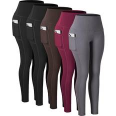 Chrleisure High Waisted Tummy Control Workout Yoga Pants 5-pack - Black/Grey/Brown/Burgundy