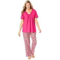Clothing Woman Within Plus Embroidered Short-Sleeve Sleep Top in Raspberry Sorbet Size 3X