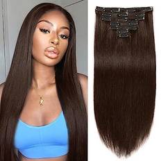 ITSPUTAO Straight Remy Real Clip in Hair Extensions 20 inch 7-pack #2 Dark Brown