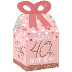 Big Dot of Happiness 40th pink rose gold birthday square favor gift boxes party bow boxes 12 ct