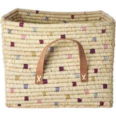 Rice Rice Raffia Basket with Handles And Dots in Lavender