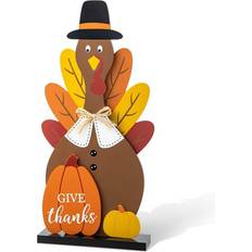 Orange Figurines GlitzHome 31" H Thanksgiving Wooden Turkey Porch Figurine