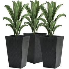 Tall outdoor planter set OutSunny Set of 3 Tall Planters & Flower Pot Set Front Door Entryway Patio and Deck Black