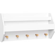 Catch-All Wall Shelf with Bookrack and Hooks White RiverRidge