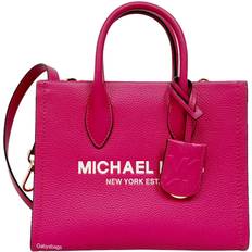 Michael Kors Mirella Small Shopper Top Zip Tote Crossbody Carmine Pink Leather