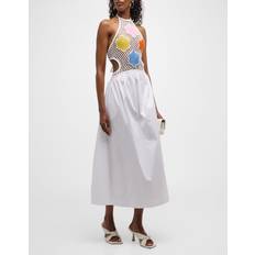 Staud Kaylee Crochet Bodice Dress Pansy/White