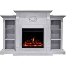 Electric Fireplaces Hanover Classic 72.3 in. Freestanding Electric Fireplace in White Multi-color Flames
