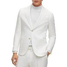 Hugo Boss White Outerwear Hugo Boss Men's Slim-Fit Jacket in Linen with Peak Lapels White White