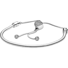 Pandora Moments Pavé Heart Clasp Snake Chain Slider Bracelet - Silver/Transparent