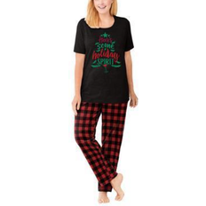 Pajamas plus size Dreams & Co Women's Graphic Tee PJ Set Plus Size - Red Buffalo Plaid