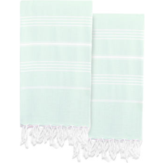 Authentic Hotel and Spa Textiles Lucky Pestemal Pack 2 Soft Aqua Bath Towel Green, White