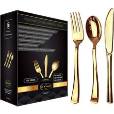 Disposable Flatware Jl prime 120 gold plastic silverware set, heavy duty gold plastic cutlery set