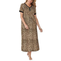 Dreams & Co Women's Long Henley Sleepshirt Plus Size - Classic Leopard