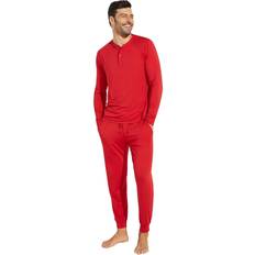 eberjey Men's Henry Tencel Modal Long Pajama Set, Red, Red