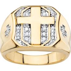 Men Rings Palmbeach jewelry men's 1/5 tcw diamond gold-plated pave-style cross ring