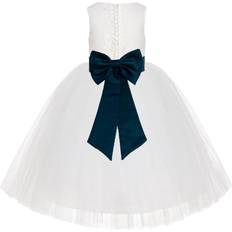 Ekidsbridal Junior Floral Lace Flower Girl Christening Baptism Dress - Ivory/Peacock