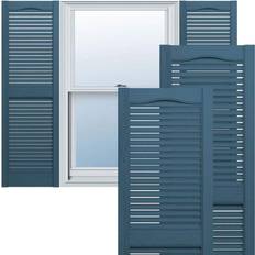 Composite Timber Ekena Millwork Builders Edge, TailorMade Cathedral Top Center Open Louver Shutters, Includes Matching Installation Spikes Per Pair Classic Blue