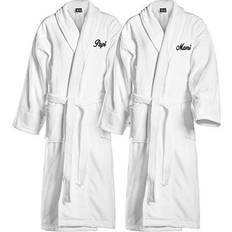 Kaufman Embroidered White Shawl Collar Robe His/Hers -Mr/Mrs -Mom/Dad -Queen/King -Papi/Mami Black