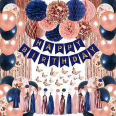 Party Decorations Rose gold and navy blue birthday party decorations for women with happy birth