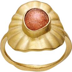 Dame - Gullbelagt Ringer Maanesten Lotus Ring - Gold/Moonstone