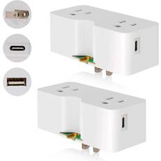 Electrical Installation Materials ELEGRP 2 Prong to 3 Prong Outlet Extender, with 2 Type A USB Wall Charger, Plug Adapter White, 2-Pack