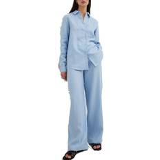 NA-KD Linen Pants with Wide Legs - Blue