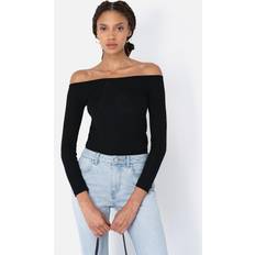 John Elliott Off-shoulder Fine-ribbed Blouse