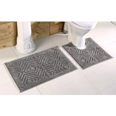 Non skid bath rugs Better trends Trier Cotton Non-skid 2-piece Contour Bath Gray