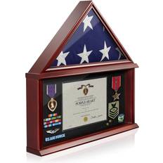 Interior Details Reminded Large Military Shadow Box Memorial Flag Display Case Photo Frame