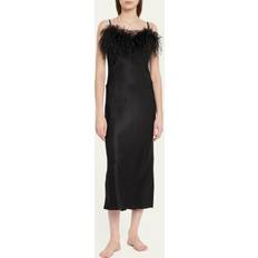 Boheme Feather-Trim Slip Dress BLACK