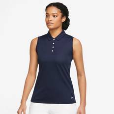 Black - Women Polo Shirts Nike W Dri-Fit Victory SL Obsidian White Sleeveless Polo