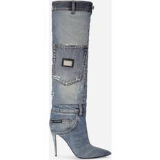 Blau Hohe Stiefel Dolce & Gabbana Patchwork denim boots blue