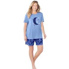 Plus Women's Knit PJ Short Set by Dreams & Co. in French Blue Tie Dye Moon Size 5X Pajamas