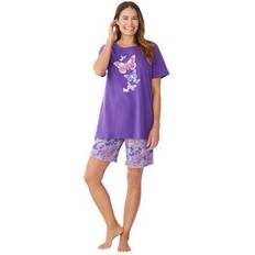Plus Women's Knit PJ Short Set by Dreams & Co. in Plum Burst Floral Butterfly Size 4X Pajamas