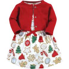 Touched By Nature Infant and Toddler Girl Organic Cotton Dress and Cardigan, Christmas Cookies, Toddler