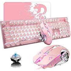 Keycaps LexonElec Typewriter Keyboard Mouse,Retro Vintage Mechanical Keys Anti-Ghosting Keyboard,Round Keycaps