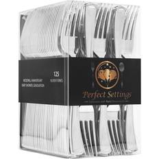 Disposable Flatware PERFECT SETTINGS Silver Disposable Plastic Forks 125 Pieces
