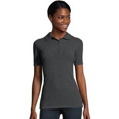 Black - Women Polo Shirts Hanes Women's Pique Polo Shirt Charcoal Heather