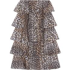Ganni Leopard-Print TENCEL-Blend Tiered Midi Skirt 38/UK