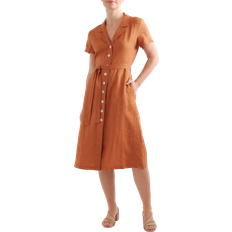 Bluesign /FSC (The Forest Stewardship Council)/Fairtrade/GOTS (Global Organic Textile Standard)/GRS (Global Recycled Standard)/OEKO-TEX/RDS (Responsible Down Standard)/RWS (Responsible Wool Standard) Dresses Quince European Linen Button Front Dress - Terracotta