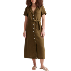 Quince European Linen Button Front Dress - Martini Olive